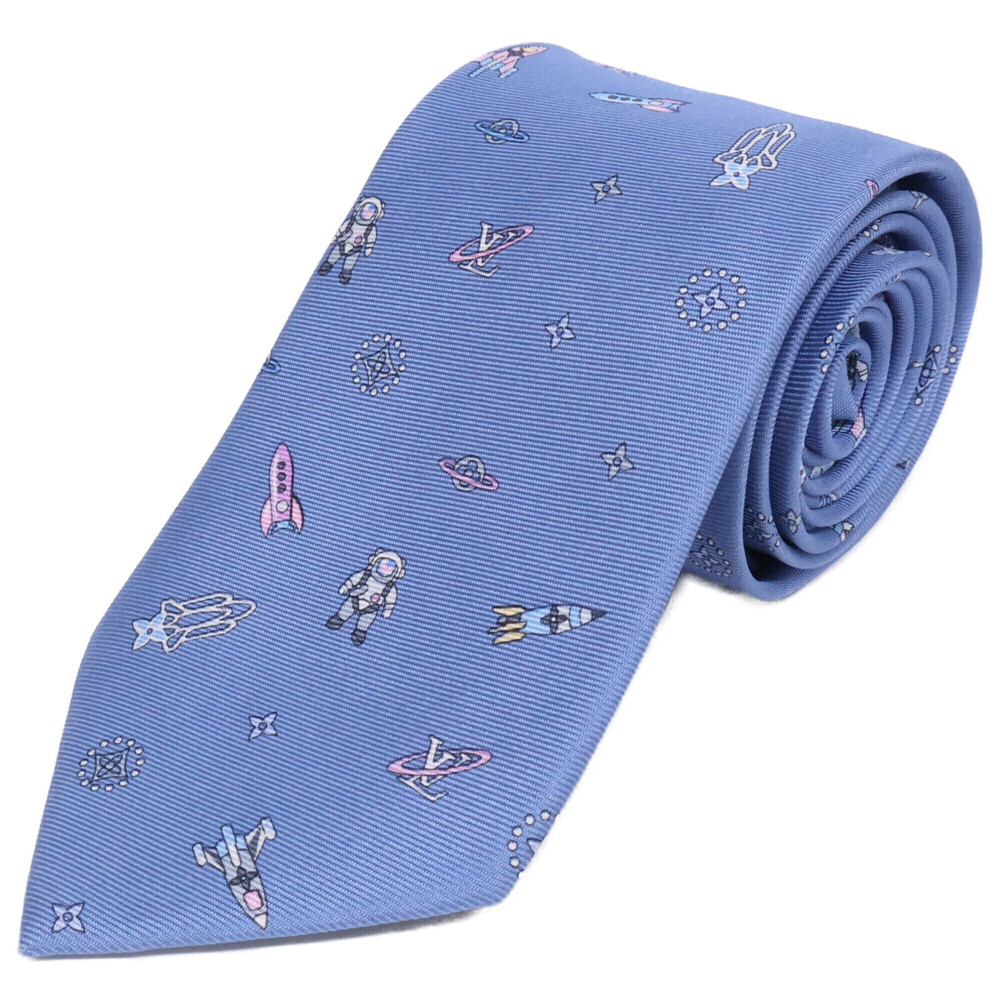 LOUIS VUITTON M73282 Cravat Planet Silk Tie, Light Blue, Men's
